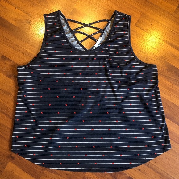 Sweet Rain Cat Face Tank Top. 3X. Dark blue, red and white. - Picture 1 of 9